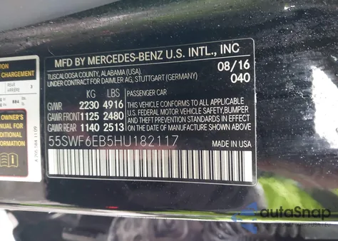 2017 Mercedes-Benz Amg C 43 4Matic z USA, uszkodzony, nr VIN 55SWF6EB5HU182117